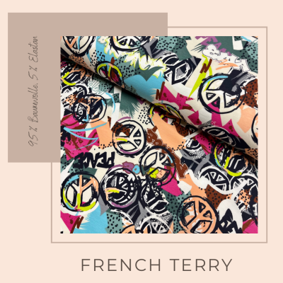 French Terry Stoff aus Baumwolle, Peace, Ökotex Standard 100 - graffiti, ab 10 cm