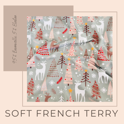 Soft French Terry Stoff aus Baumwolle, Winterlandschaft, mintgrün - Winterstoff, ab 10 cm