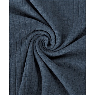 Rippenjersey, Stoff mit breite Rippen in jeansblau meliert - 8x4 Breitrippjersey , ab 10 cm