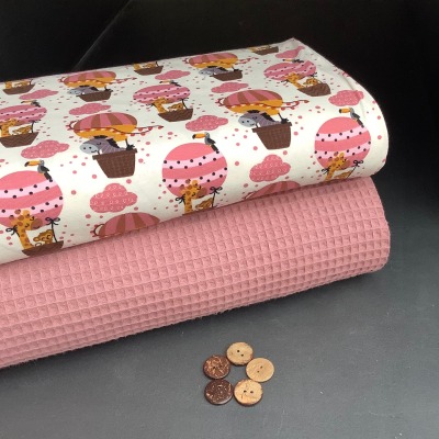 Waffelpique Jersey Stoffpaket, Knöpfe gratis, rosa, 2x50 cm