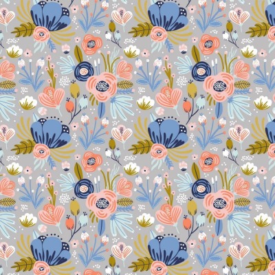 Organic Jersey Stoff Blumen Blumen, Organic Cotton, blau ab 50 cm Digitaldruck