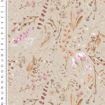 Jersey Stoffe, Baumwolle, Wiesenblumen auf taupe, Ökotex Standard 100, Digitaldruck, ab 50 cm