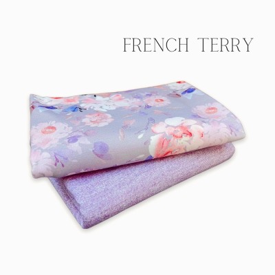 Stoffpaket French Terry aus Baumwolle, lila und Flieder, je 100 cm, Knöpfe gratis dazu