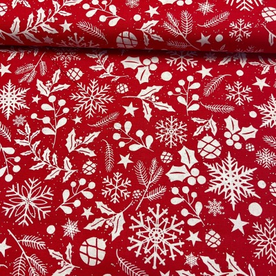 Popelin Stoff aus Baumwolle, Weihnachten, Ökotex Standard 100 - Schwedenmuster auf rot , ab 50 cm