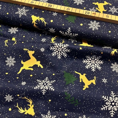 Popelin Stoff aus Baumwolle, Weihnachten, Ökotex Standard 100 - Renntiere auf Blau, ab 50 cm