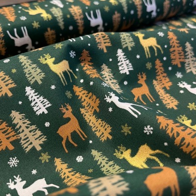 Popelin Stoff aus Baumwolle, Weihnachten, Ökotex Standard 100 - Tannenbäume auf grün , ab 50 cm