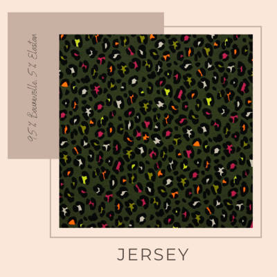 Jersey Stoff mit Animal Print auf grün, Ökotex standard 100 - Leooptik, ab 10 cm