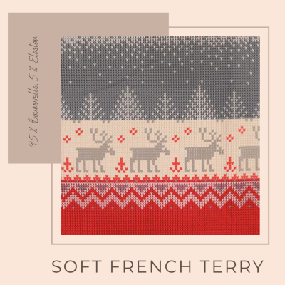 Soft French Terry Stoff angeraut, Maschendesign mit Elch und Tannenbaum - Ökotex Standard 100, Kl.