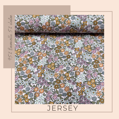 Jersey Stoff mit mini Blümchen auf lila, Ökotex standard 100 - mini Blümchen lila, ab 10 cm