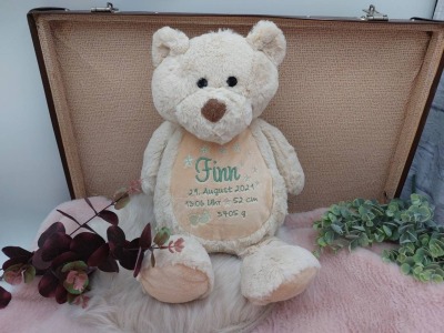 Teddybär mit Namen, Kuscheltier personalisiert, Stofftier, Bär, Geschenk, Taufe, Geburtstag, Braun