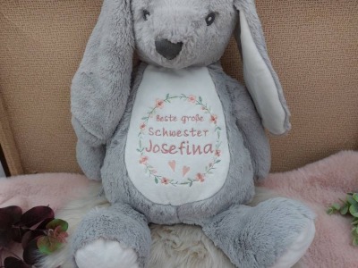 Kuscheltier mit Name I Hase I grau oder weiß I ca. 45 cm - Stofftier Hase, personalisiert, beste