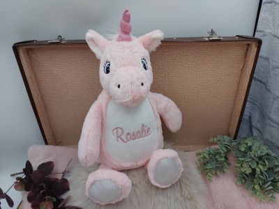 Kuscheltier mit Name I Stofftier personalisiert I Einhorn I rosa I Geschenk zur Taufe I Einschulung