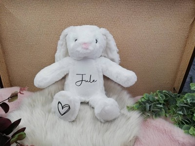 Kuscheltier mit Name, Stofftier personalisiert, Hase, weiß, Geschwisterkind, Geschenk zur Taufe,