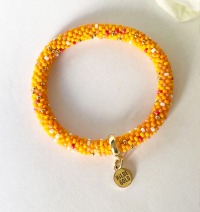 Glasperlen Sommer-Armband, Orange, Gelb, Hellgelb, Perlmutt und HildeGold-Anhänger wahlweise Gold