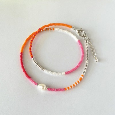 Glasperlen-Wickelarmband, in Pink-Orange, Silber versilbert - handgefertigt, Miyuki Perlen mit Kar
