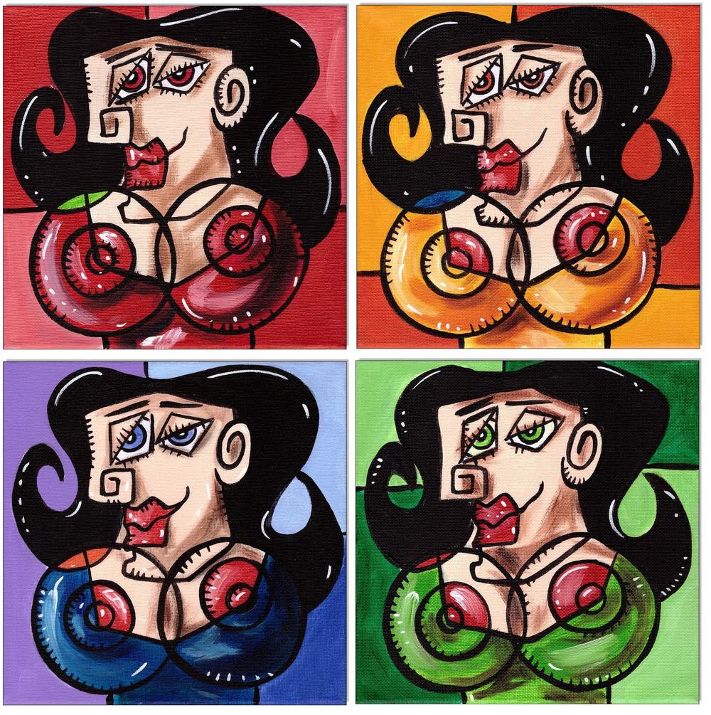 Picasso Style Erotic Art 6 - 4 Bilder à 20 x 20 cm