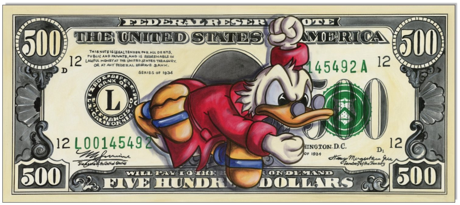 Dagobert Dollar II: Dagobert Duck 500 Dollar Bill - 50 x 119 cm