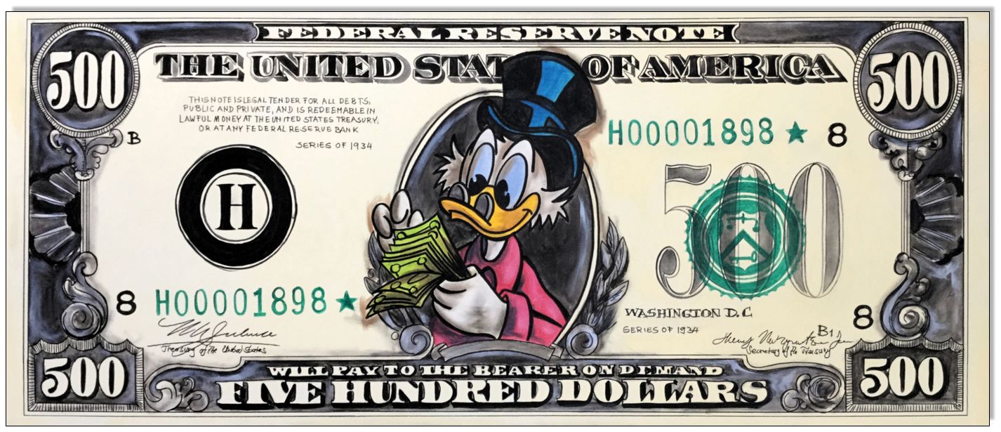 Dagobert Dollar V: Dagobert Duck 500 Dollar Bill - 50 x 119 cm