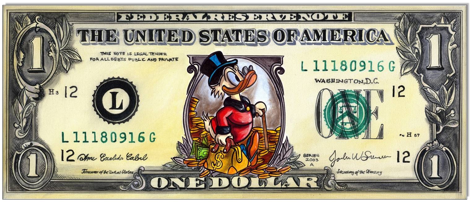Dagobert Dollar VII: Dagobert Duck One Dollar Bill - 50 x 119 cm