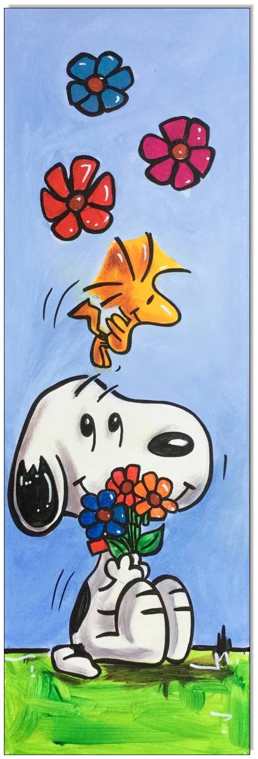 PEANUTS Snoopy & Woodstock Spring - 20 x 60 cm / Original Acrylgemälde auf  Leinwand/ Keilrahmen - Artikelnummer 00542