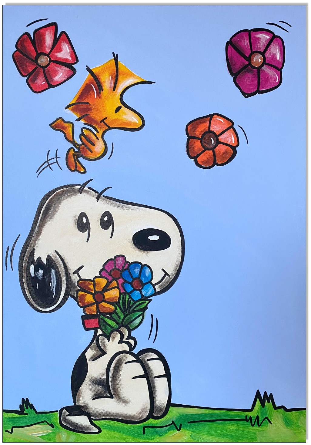 PEANUTS Snoopy & Woodstock Spring II - 50 x 70 cm - Original Acrylgemälde  auf Leinwand/ Keilrahmen - Artikelnummer 00639, Online Shop
