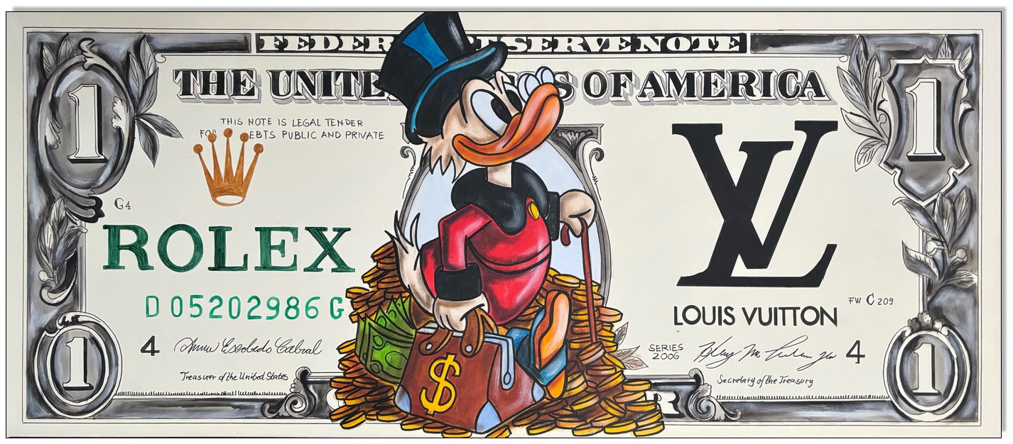 Dagobert Dollar XI: Dagobert Duck One Dollar Bill - 50 x 119 cm