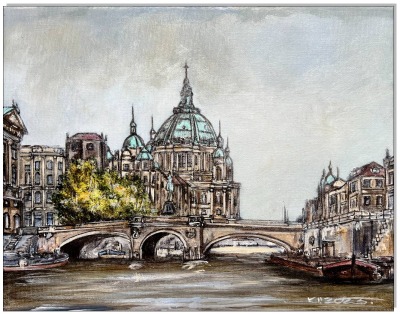 Berlin Kurfürstenbrücke mit Berliner Dom und Stadtschloß - 30 x 24 cm