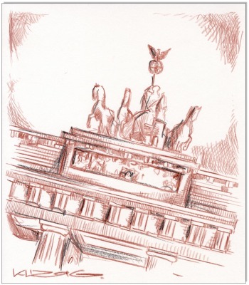 BERLIN Brandenburger Tor - 21 x 24 cm - Original Rötelzeichnung auf Zeichenkarton - Artikelnummer 0