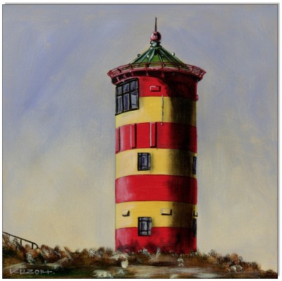 Leuchtturm Pilsum - 30 x 30 cm - Original Acrylgemälde auf Leinwand/ Keilrahmen - Artikelnummer 000