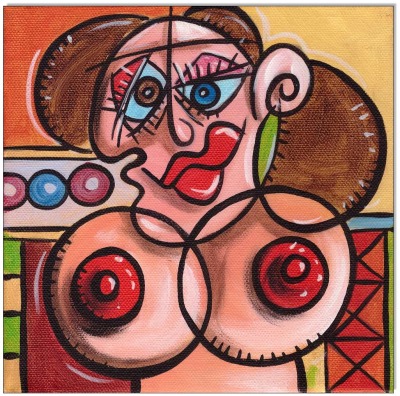 Picasso Style Erotic Art 1 - 20 x 20 cm - Original Acrylgemälde auf Leinwand/ Keilrahmen -
