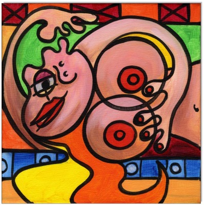 Picasso Style Erotic Art - 20 x 20 cm - Original Acrylgemälde auf Leinwand/ Keilrahmen -