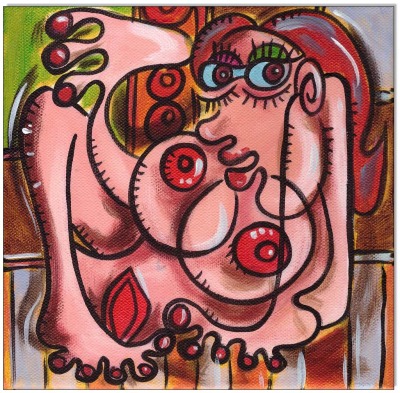 Picasso Style Erotic Art 9 - 20 x 20 cm - Original Acrylgemälde auf Leinwand/ Keilrahmen -