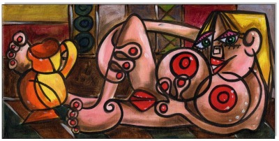 Picasso Style Erotic Art 13 - 15 x 30 cm - Original Acrylgemälde auf Leinwand/ Keilrahmen -