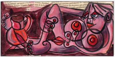 Picasso Style Erotic Art 14 - 15 x 30 cm - Original Acrylgemälde und Collage auf Leinwand/