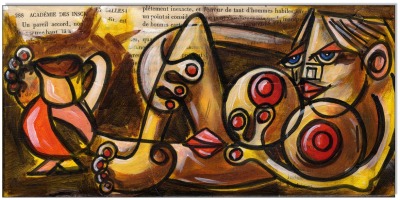 Picasso Style Erotic Art 17 - 15 x 30 cm - Original Acrylgemälde und Collage auf Leinwand/