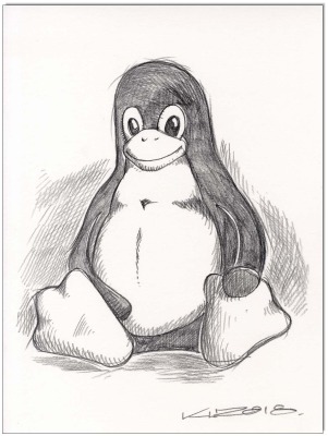 Linux TUX Pinguin - 24 x 32 cm - Original Kreidezeichnung auf Zeichenkarton - Artikelnummer 00050
