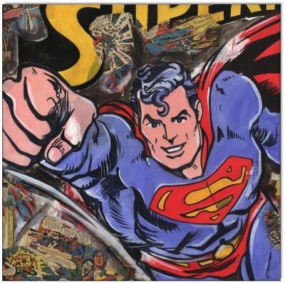 Superman - 40 x 40 cm - Original Collage und Acrylgemälde auf Leinwand/ Keilrahmen - Artikelnummer