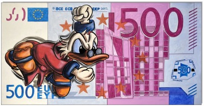 Dagobert Duck 500 EURO Bill - 59 x 115 cm - Original Acrylgemälde auf Leinwand/ Keilrahmen -