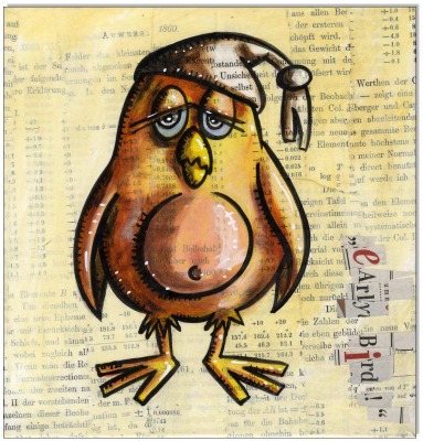 EaRLy bIRd - 20 x 20 cm - Original Acrylgemälde und Collage auf Leinwand/ Keilrahmen -