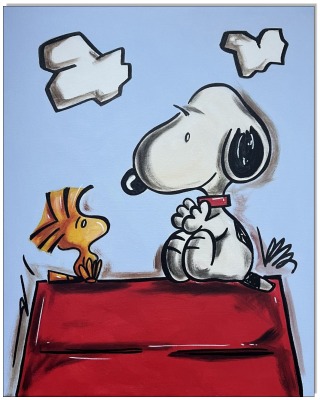 PEANUTS Snoopy &amp; Woodstock II - 40 x 50 cm - Original Acrylgemälde auf Leinwand/ Keilrahmen -