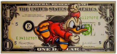 Dagobert Dollar I: Dagobert Duck One Dollar Bill - 50 x 119 cm - Original Acrylgemälde auf