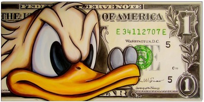 Dagobert Dollar IV: Dagobert Duck One Dollar Bill - 40 x 80 cm - Original Acrylgemälde auf