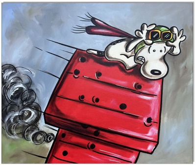 PEANUTS Snoopy vs. Red Baron - 40 x 50 cm - Original Acrylgemälde auf Leinwand/ Keilrahmen -