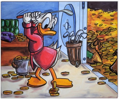 Dagobert Duck: GOLF - 50 x 60 cm - Original Acrylgemälde auf Leinwand/ Keilrahmen - Artikelnummer 0