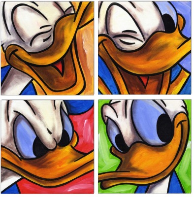 Donald Duck FACES I - 4 Bilder 30 x 30 cm - Original Acrylgemälde auf Leinwand/ Keilrahmen -