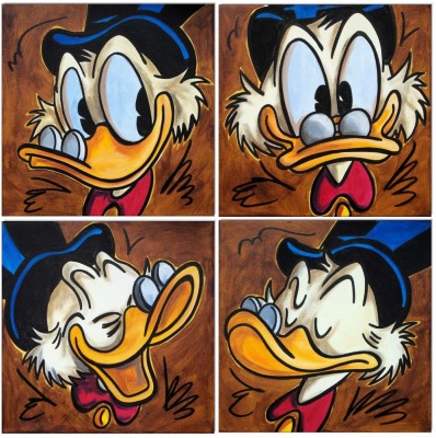 Dagobert Duck FACES - 4 Bilder á 30 x 30 cm - Original Acrylgemälde auf Leinwand/ Keilrahmen -