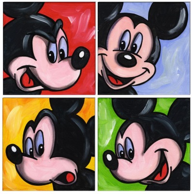 Mickey Mouse FACES - 4 Bilder á 20 x 20 cm - Original Acrylgemälde auf Leinwand/ Keilrahmen -