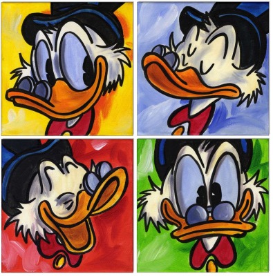Dagobert Duck FACES II - 4 Bilder 20 x 20 cm - Original Acrylgemälde auf Leinwand/ Keilrahmen -