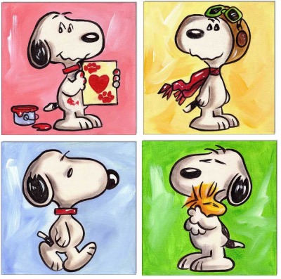 PEANUTS Snoopy - 4 Bilder 20 x 20 cm - Original Acrylgemälde auf Leinwand/ Keilrahmen -