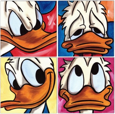 Donald Duck II - 4 Bilder á 20 x 20 cm - Original Acrylgemälde auf Leinwand/ Keilrahmen -